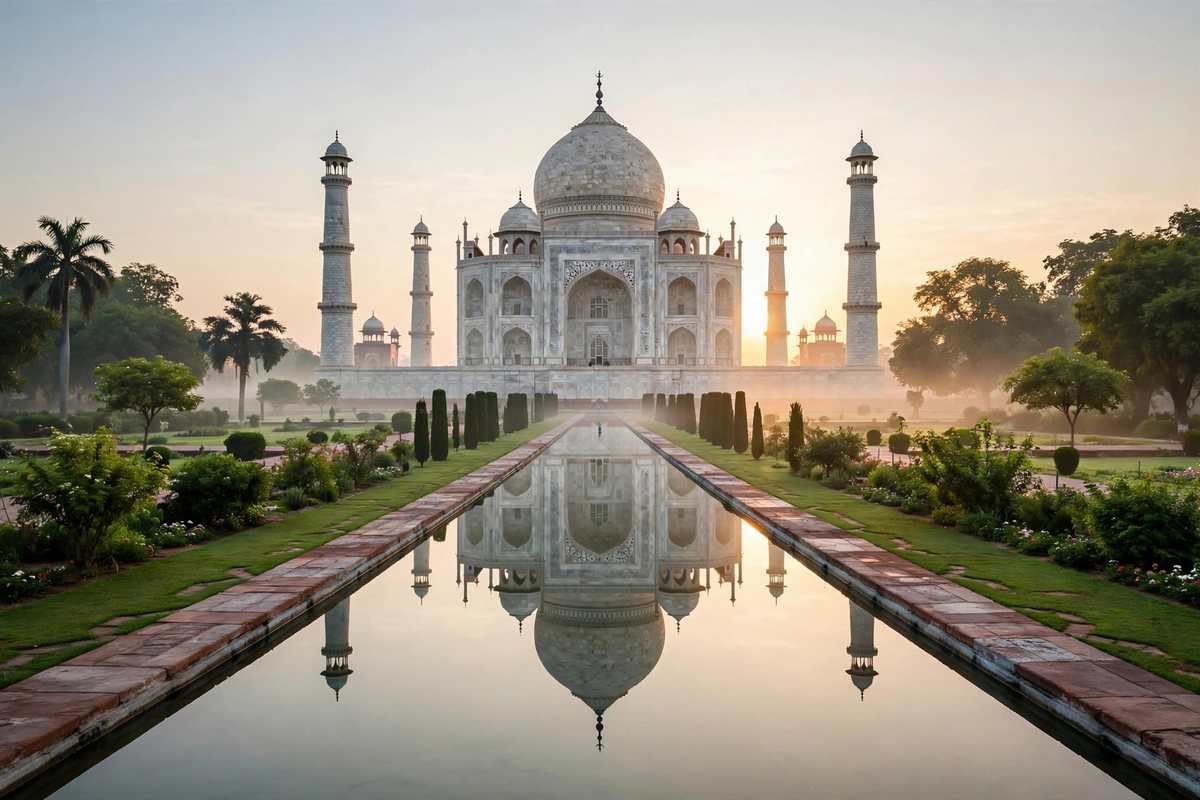 Taj Mahal at sunrise — Golden Triangle taxi tour from Delhi