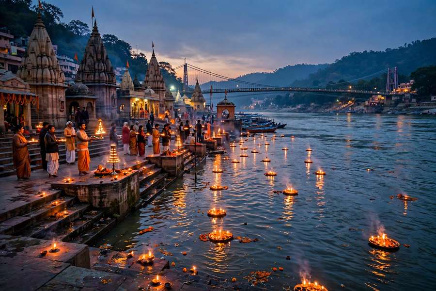 Ganga aarti at dusk — Delhi Haridwar Rishikesh taxi tour